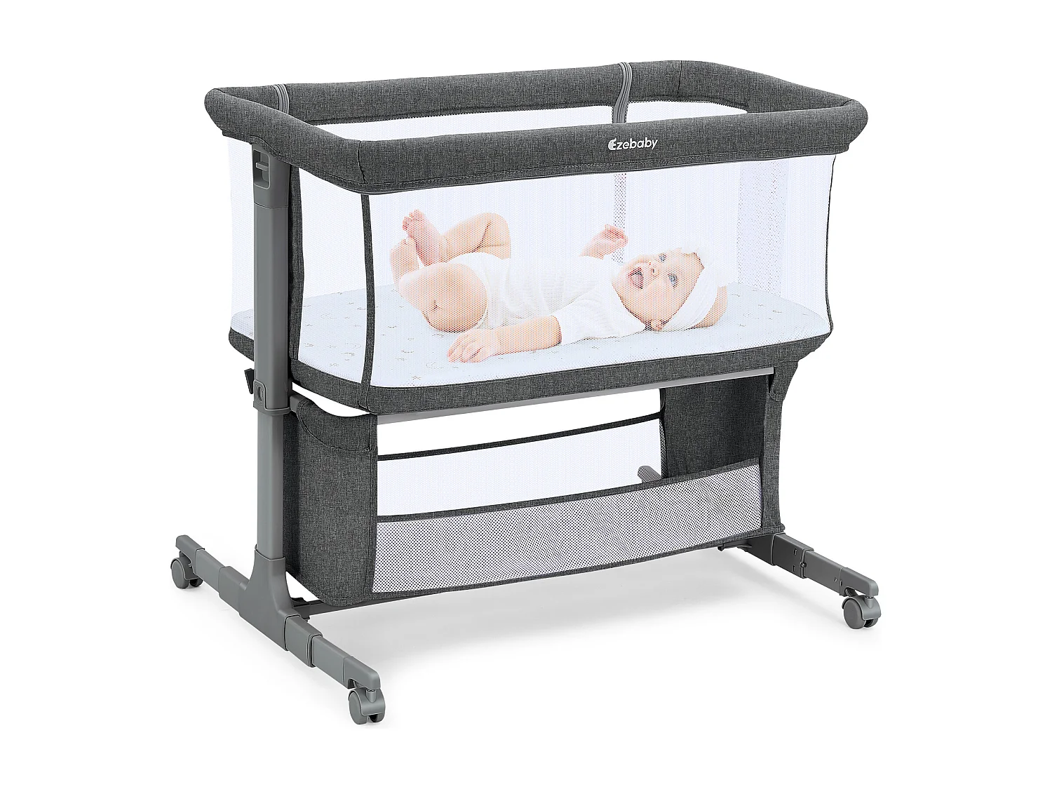 Crododo Crododo, 7 altezze regolabili, con materasso e borsa di stoccaggio, parete laterale pieghevole, ruote girevoli a 360 ° con freno