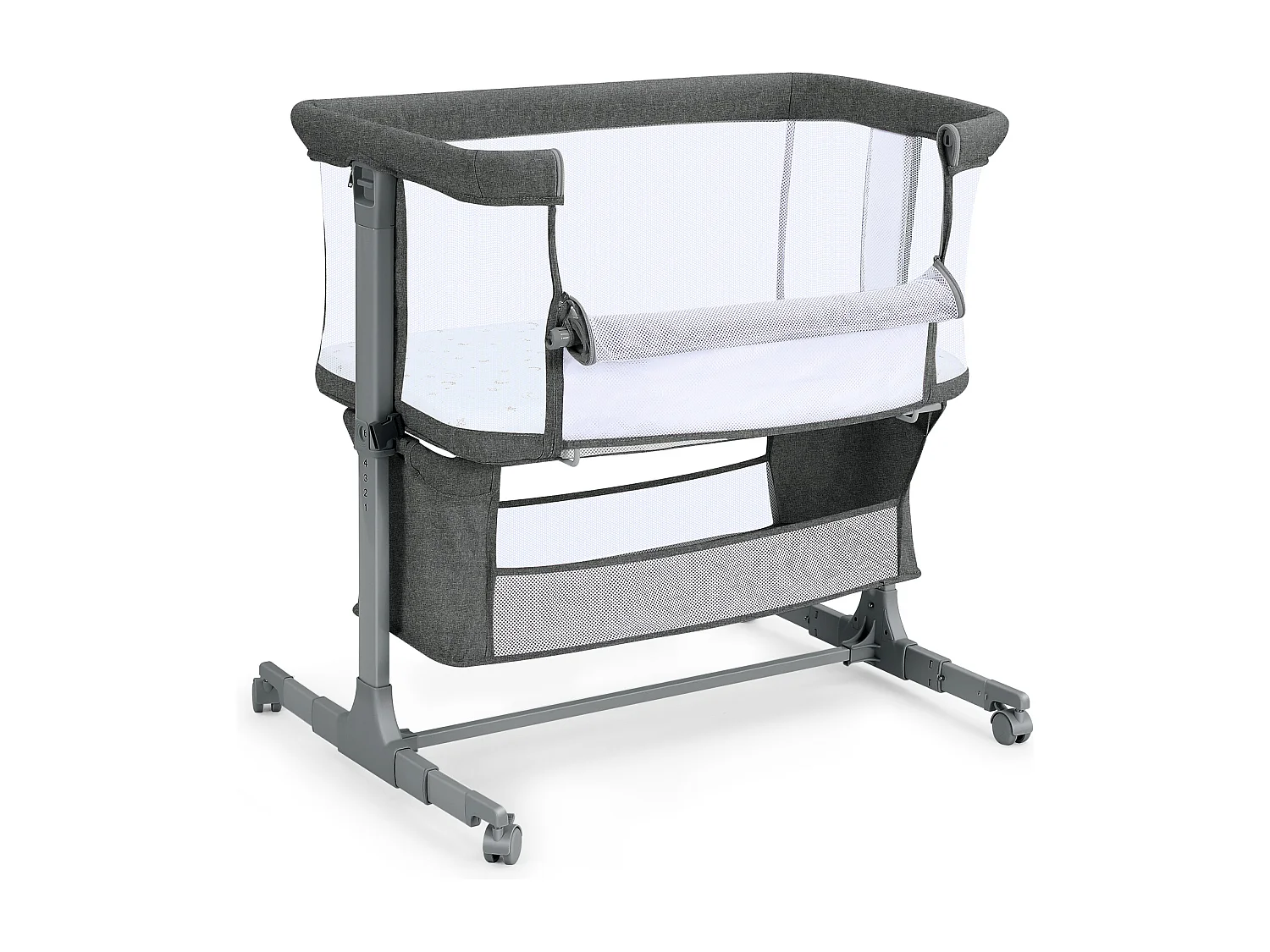 Crododo Crododo, 7 altezze regolabili, con materasso e borsa di stoccaggio, parete laterale pieghevole, ruote girevoli a 360 ° con freno