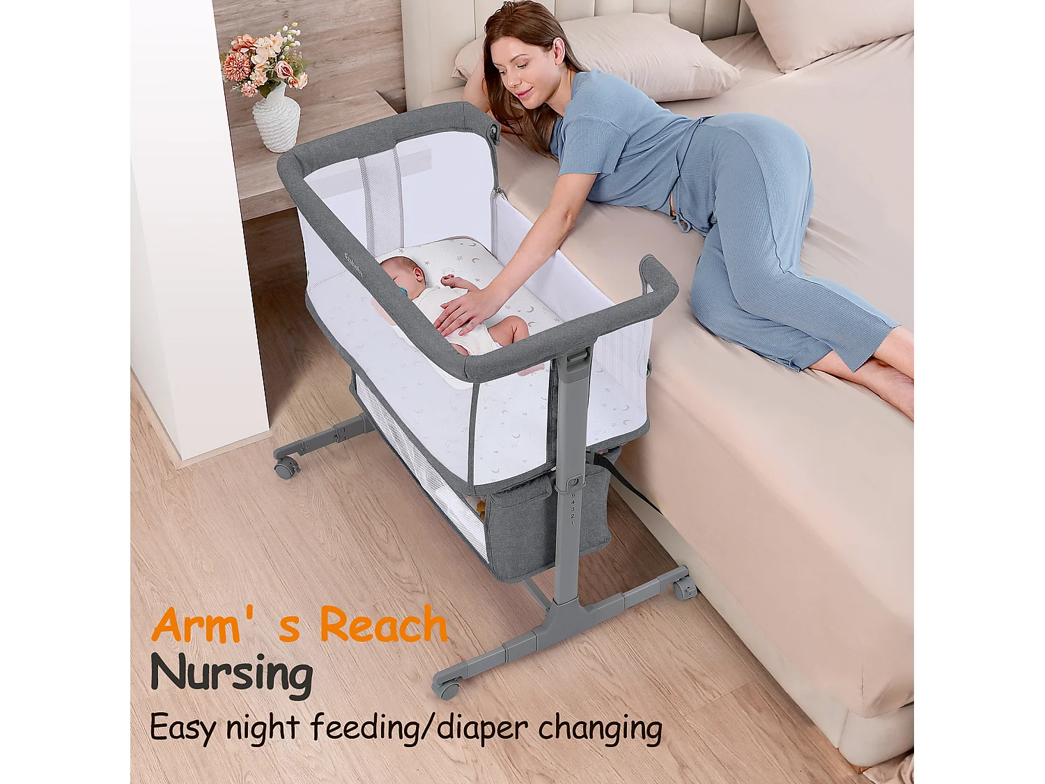 Crododo Crododo, 7 altezze regolabili, con materasso e borsa di stoccaggio, parete laterale pieghevole, ruote girevoli a 360 ° con freno