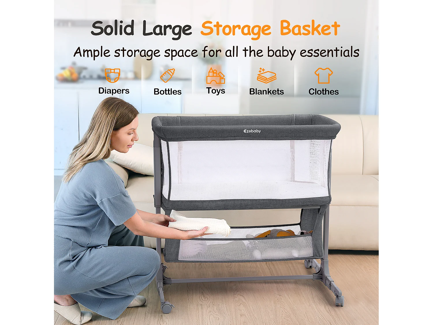 Crododo Crododo, 7 altezze regolabili, con materasso e borsa di stoccaggio, parete laterale pieghevole, ruote girevoli a 360 ° con freno