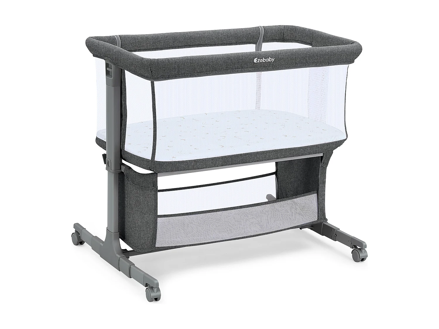 Crododo Crododo, 7 altezze regolabili, con materasso e borsa di stoccaggio, parete laterale pieghevole, ruote girevoli a 360 ° con freno