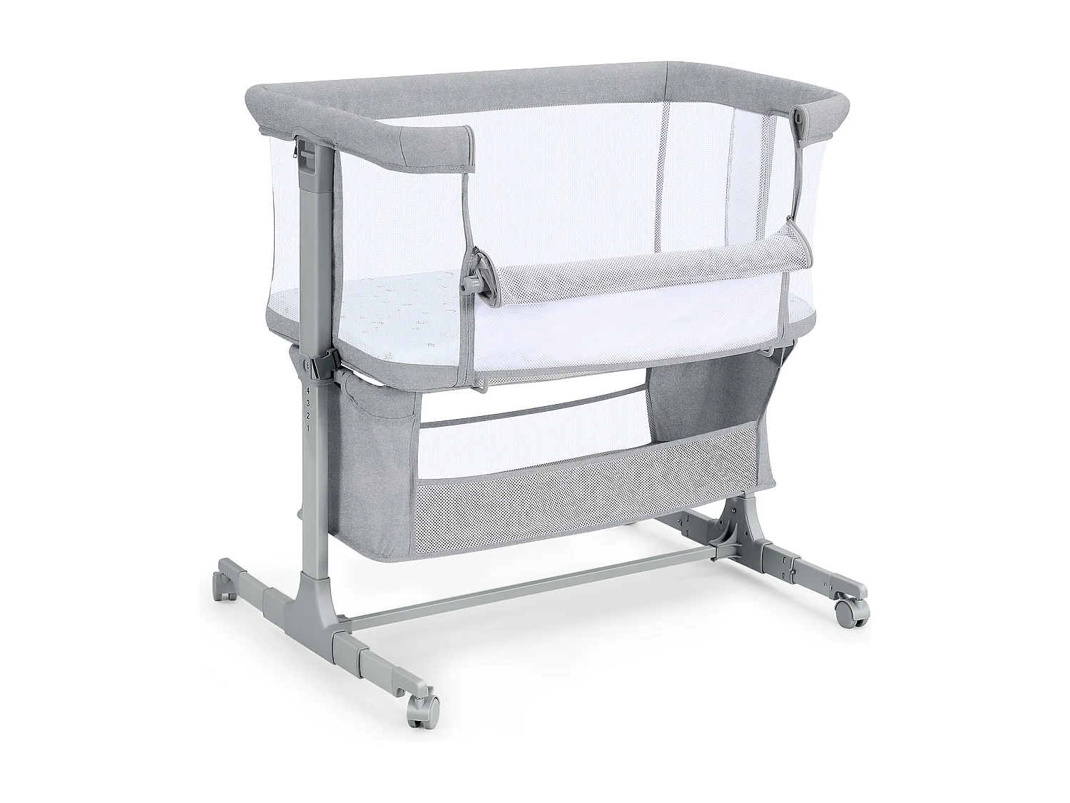 Cododo Cradle, 7 einstellbare Höhen, mit Matratz- und Aufbewahrungsbeutel, faltbare Seitenwand, 360 ° Drehräder mit Bremse