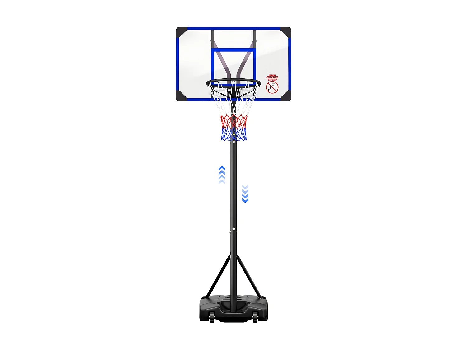 Panier de Basket-Ball, Hauteur Réglable 147-260CM, avec 83x53cm Mur de dos PC et base agrandie, 2 roues, pour Enfant/Adultes - 86x83x260cm
