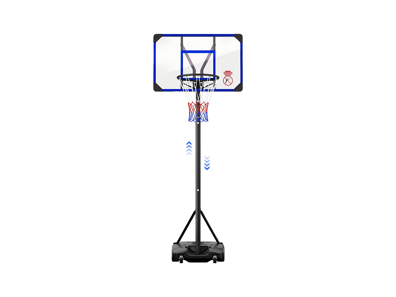 Panier de Basket-Ball, Hauteur Réglable 147-260CM, avec 83x53cm Mur de dos PC et base agrandie, 2 roues, pour Enfant/Adultes - 86x83x260cm