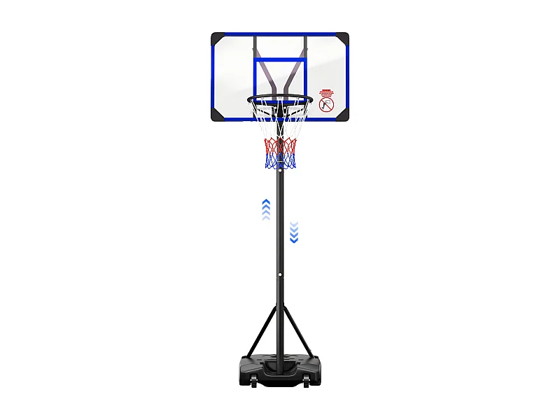 Cesto da basket, altezza regolabile 147-260 cm, con PC a parete posteriore da 83x53 cm e base ingrandita, 2 ruote, per bambini/adulti-86x83x260 cm