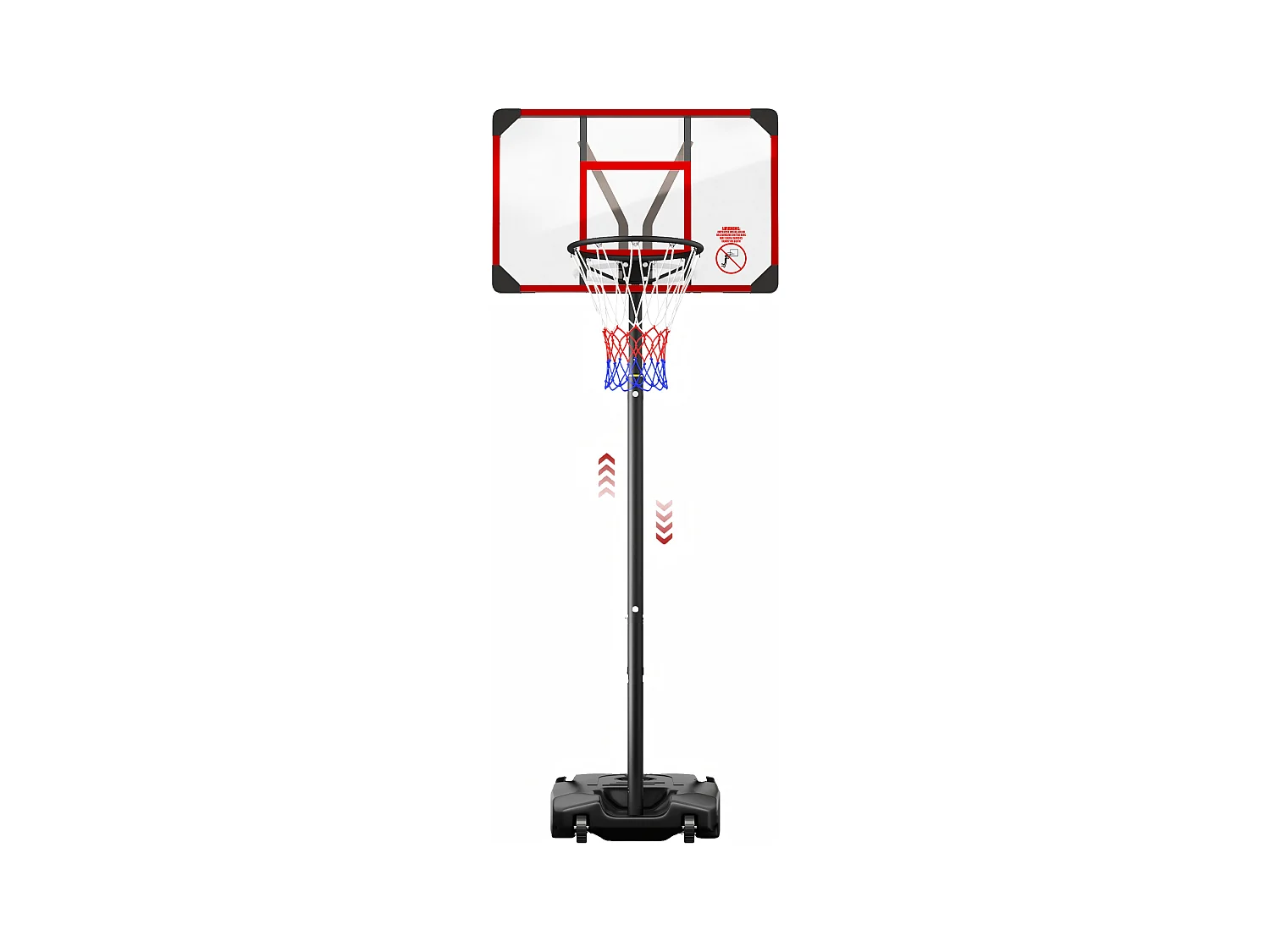 Panier de Basket-Ball, Hauteur Réglable 147-260CM, avec 83x53cm Mur de dos PC et base agrandie, 2 roues, pour Enfant/Adultes - 86x83x260cm