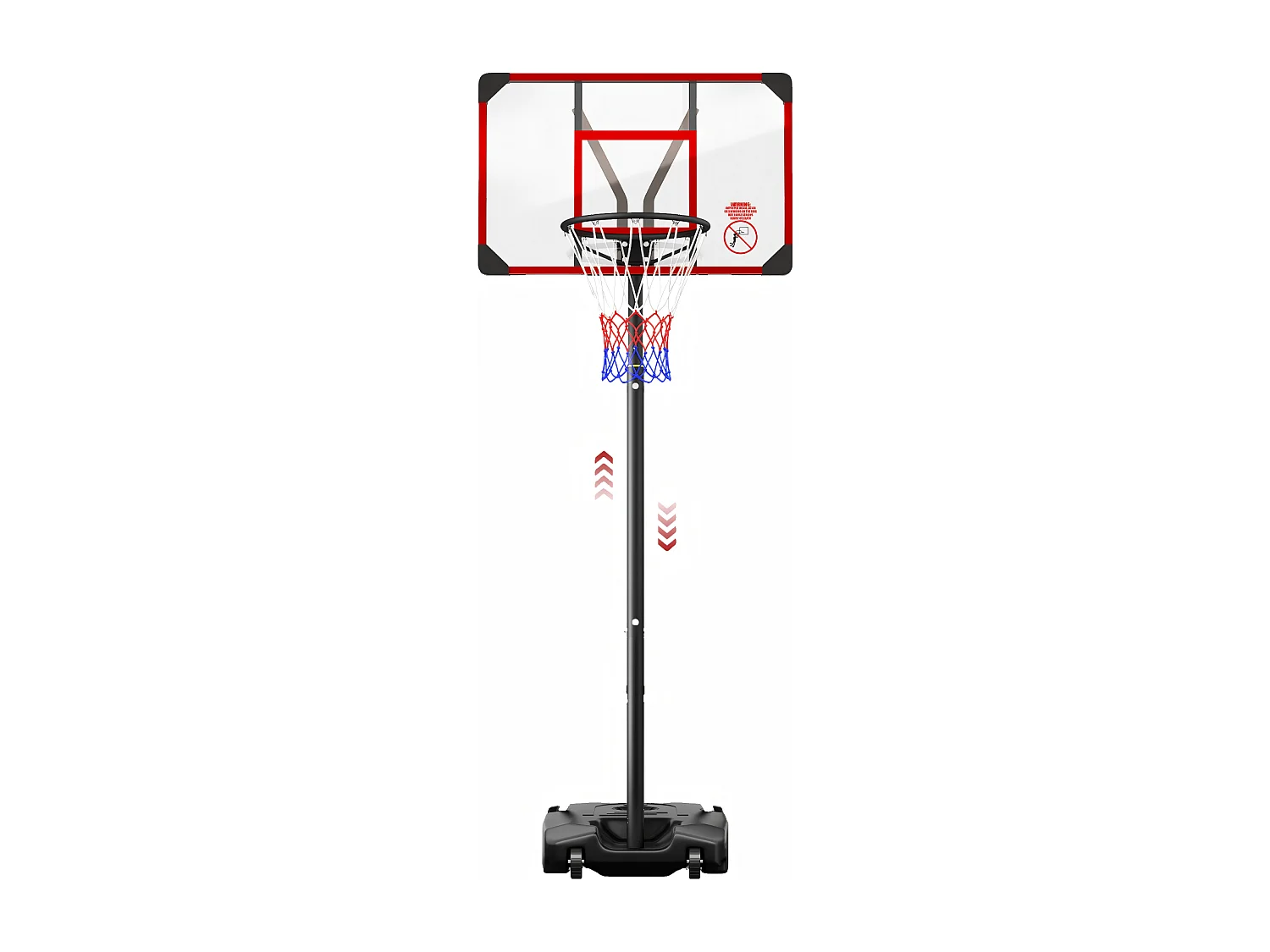 Cesta de baloncesto, altura ajustable 147-260 cm, con PC de pared posterior de 83x53 cm y base ampliada, 2 ruedas, para niños/adultos-86x83x260cm