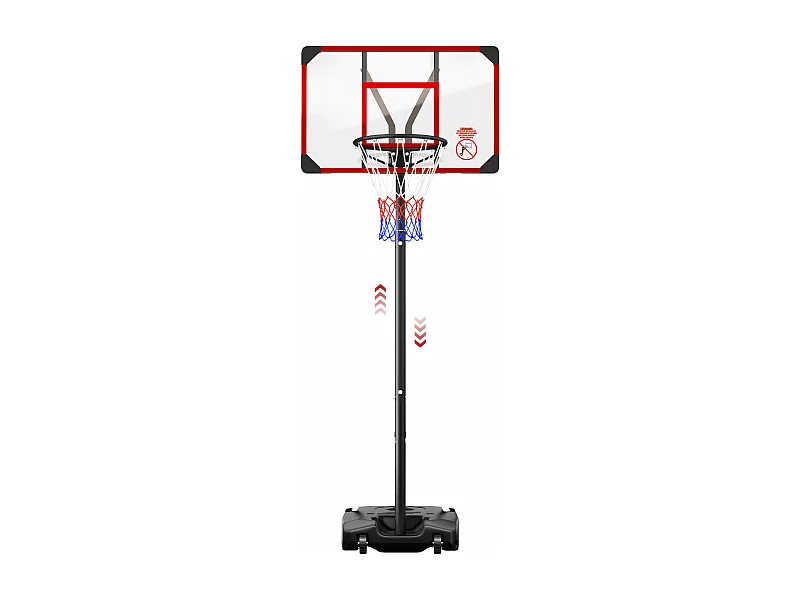 Panier de Basket-Ball, Hauteur Réglable 147-260CM, avec 83x53cm Mur de dos PC et base agrandie, 2 roues, pour Enfant/Adultes - 86x83x260cm