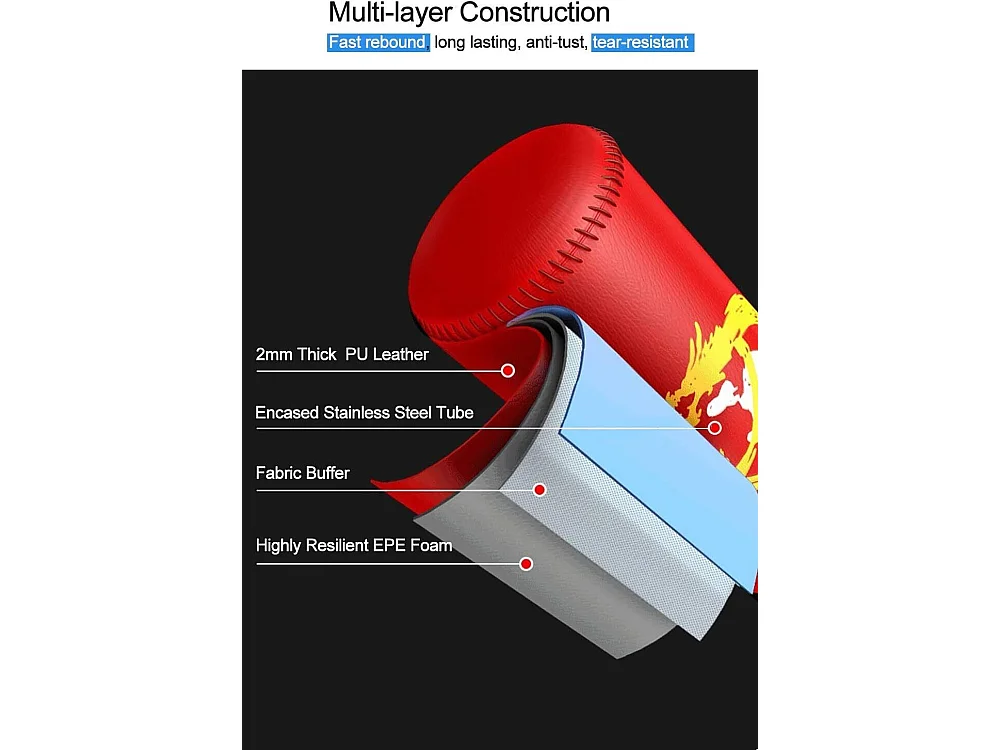 Sac de frappe boxe Dripex pour Enfants, autoportant, Sac De Boxe Gonflable, Base d'acier stable, sans sable ou d'eau, 30x30x120cm