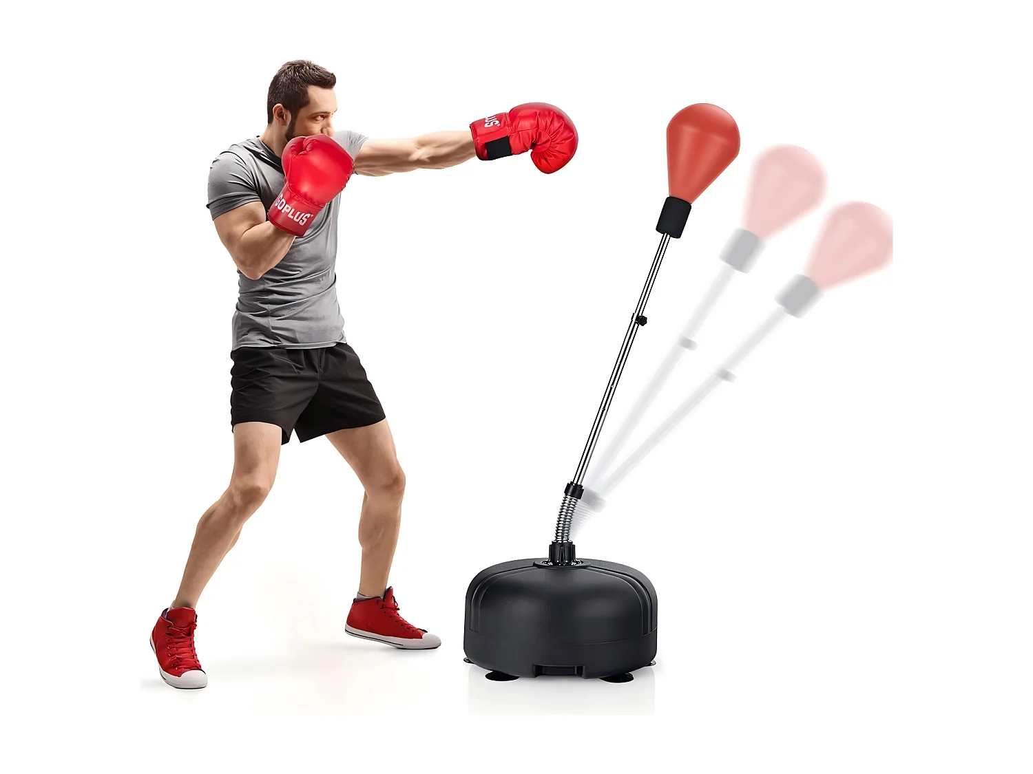Punching Ball, Ballon de Vitesse, avec 6 tasses d'aspiration, hauteur réglable 135-155 cm, pour Enfants/Adultes - 47,5x47,5x155cm