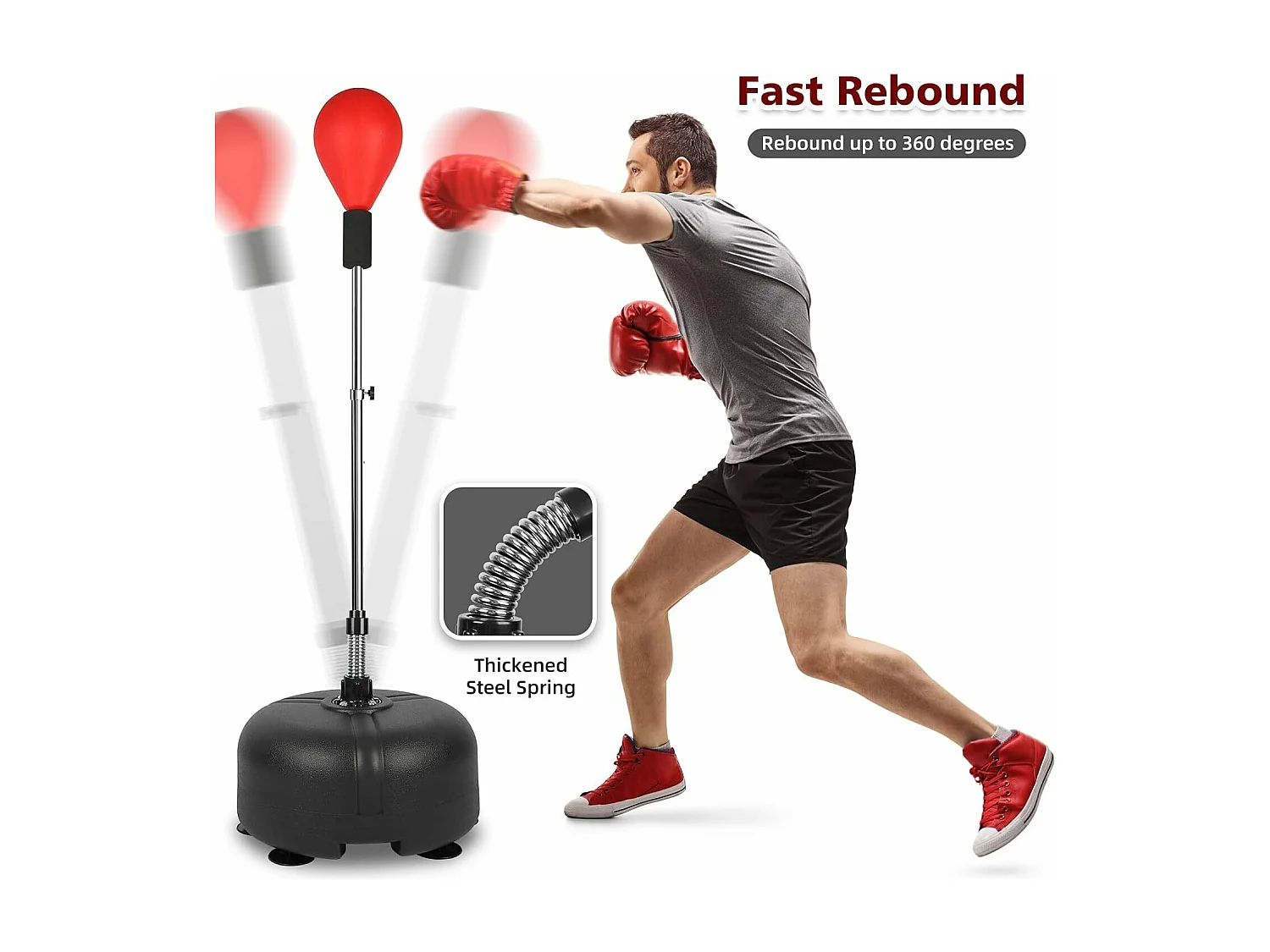 Punching Ball, Ballon de Vitesse, avec 6 tasses d'aspiration, hauteur réglable 135-155 cm, pour Enfants/Adultes - 47,5x47,5x155cm