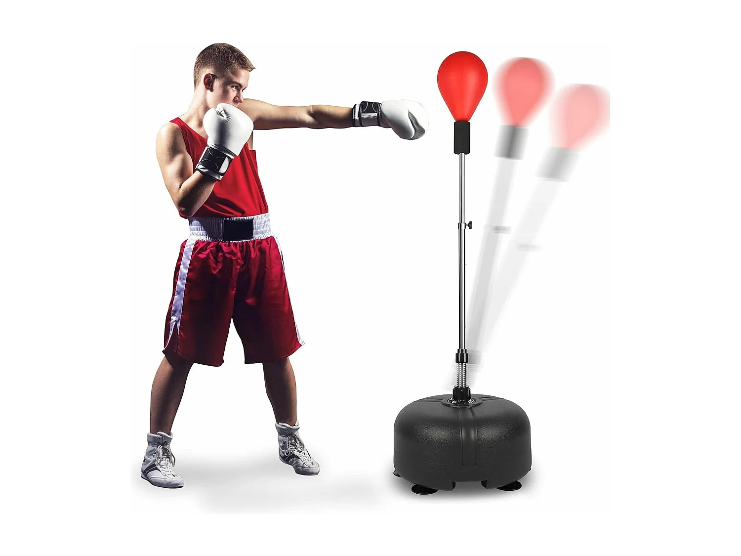 Punching Ball, Ballon de Vitesse, avec 6 tasses d'aspiration, hauteur réglable 135-155 cm, pour Enfants/Adultes - 47,5x47,5x155cm