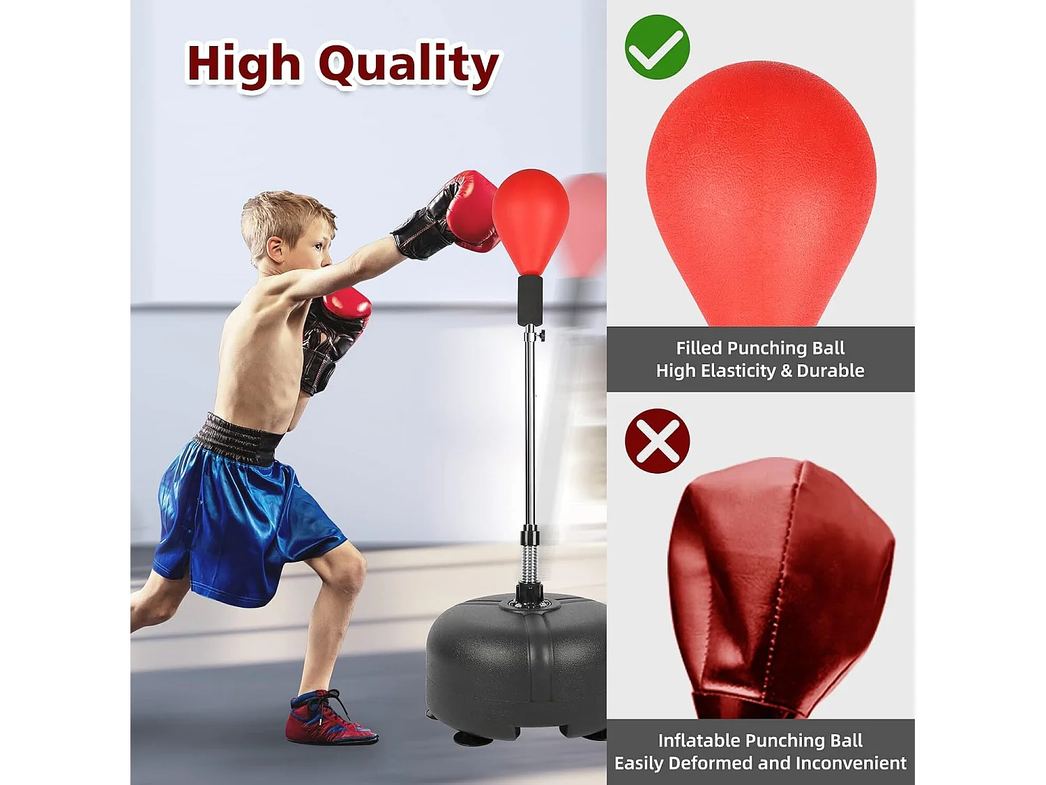 Punching Ball, Ballon de Vitesse, avec 6 tasses d'aspiration, hauteur réglable 135-155 cm, pour Enfants/Adultes - 47,5x47,5x155cm
