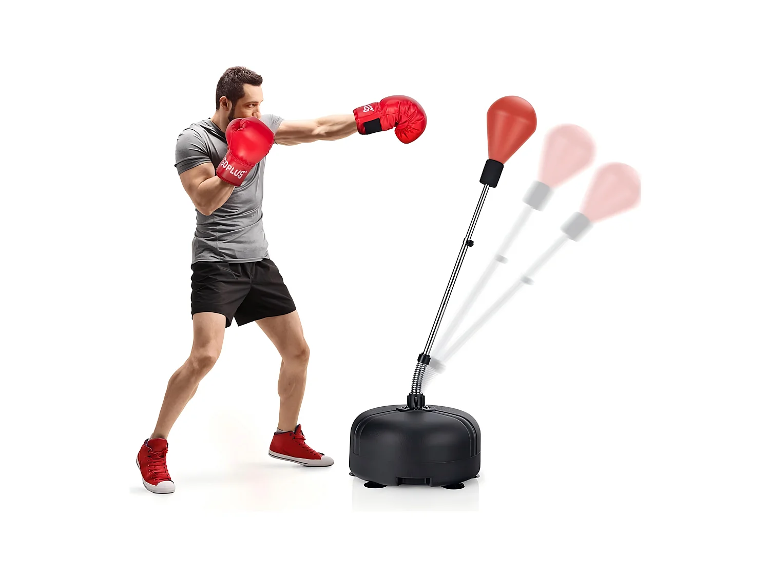 Punching Ball, Ballon de Vitesse, avec 6 tasses d'aspiration, hauteur réglable 135-155 cm, pour Enfants/Adultes - 47,5x47,5x155cm