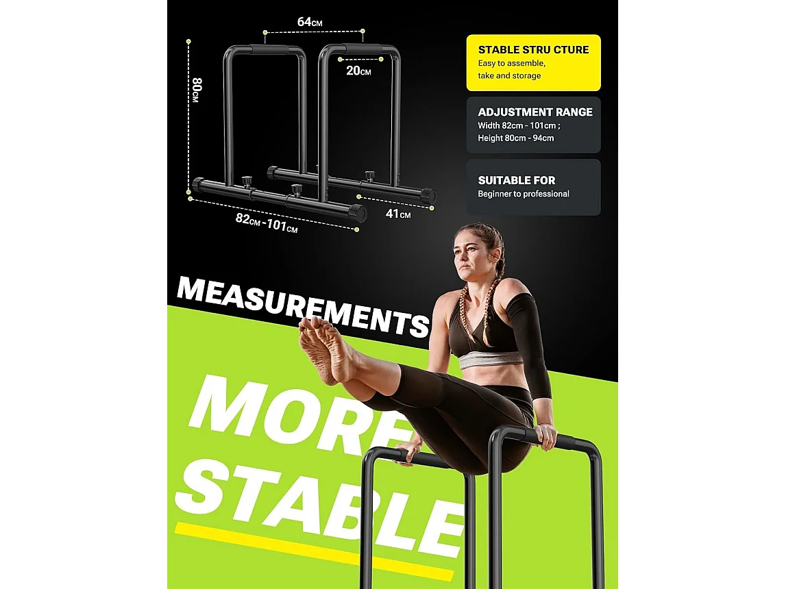 Barres Parallèles, Training Station de Musculation pour Tractions, Barres de trempage réglable, Charge Max 500kg, 104x99x86cm