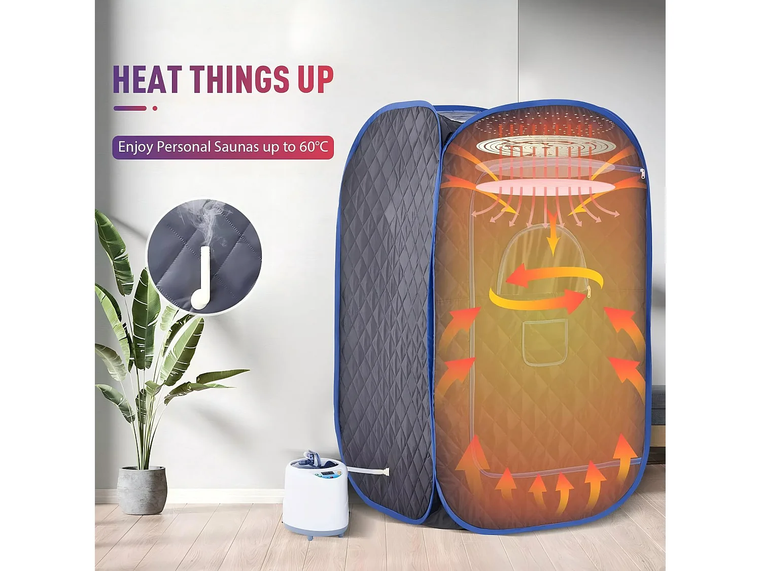 Stoomsaunacabine, 1000W opvouwbare sauna, met afstandsbediening en begassingsinstrument en opvouwbare stoel, spatent, 80x80x135cm