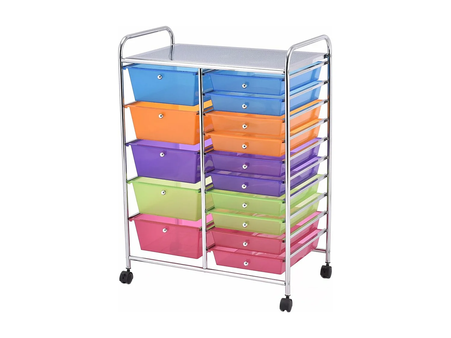 Tour de Rangement, Desserte à roulettes avec 15 Tiroirs Multicolores, Conception Stable et Solide, 4 roulettes Universelles 2 avec Freins