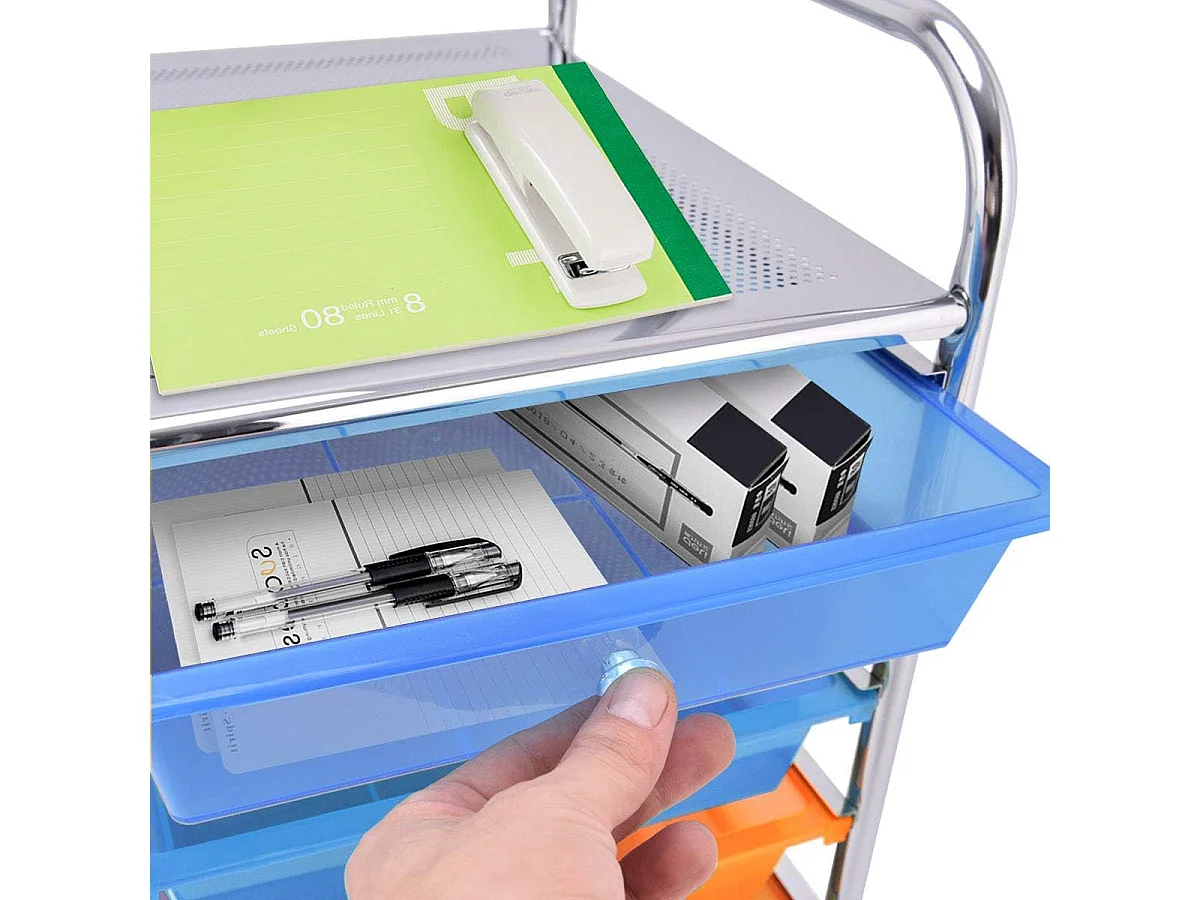 Tour de Rangement, Desserte à roulettes avec 15 Tiroirs Multicolores, Conception Stable et Solide, 4 roulettes Universelles 2 avec Freins