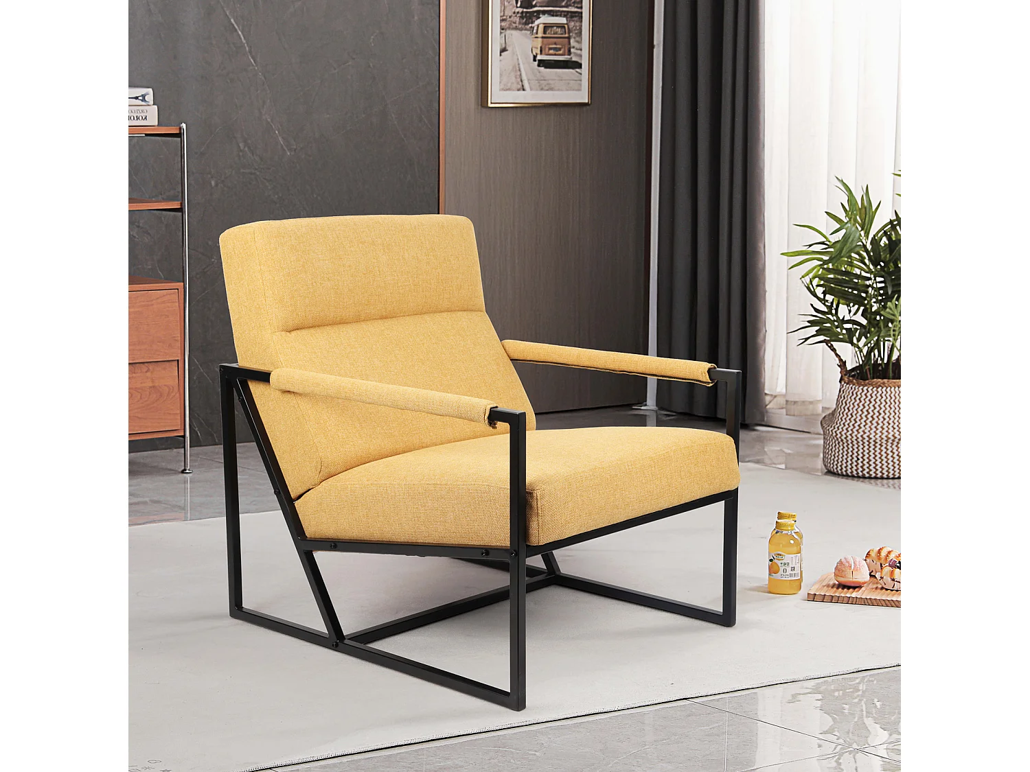 Chaise longue SVITA CHRIS chaise cocktail chaise rembourrée avec accoudoirs jaune moutarde