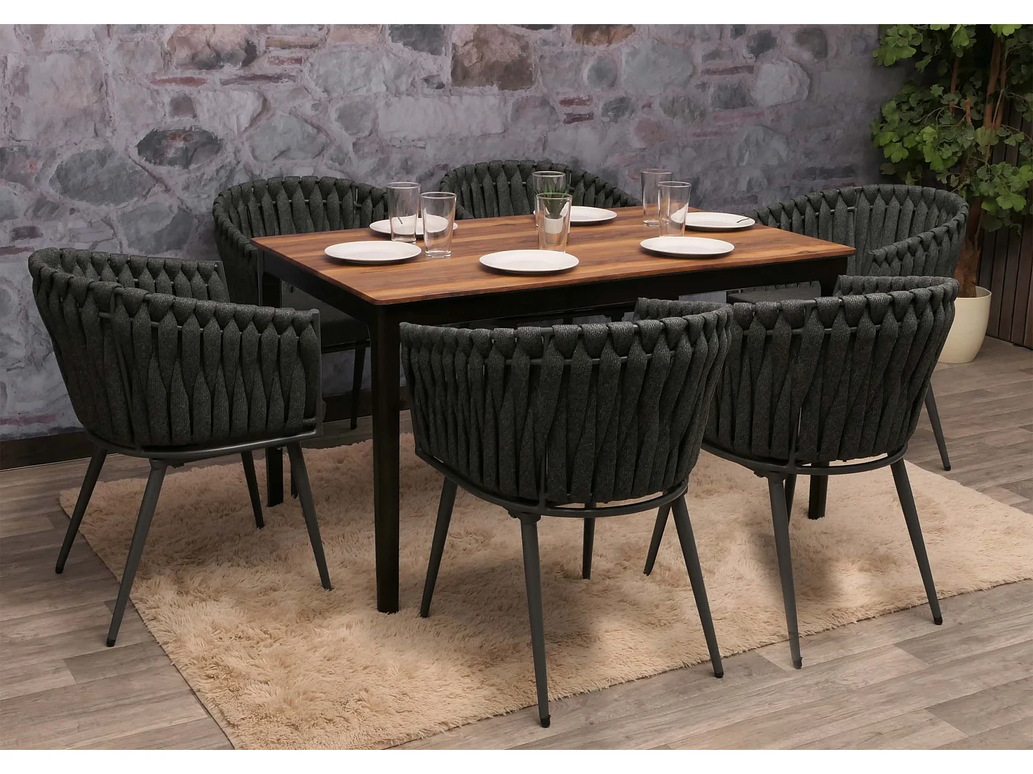 Eetkamerstoel MCW-N38 (set van 6),  antraciet Kussen donkergrijs