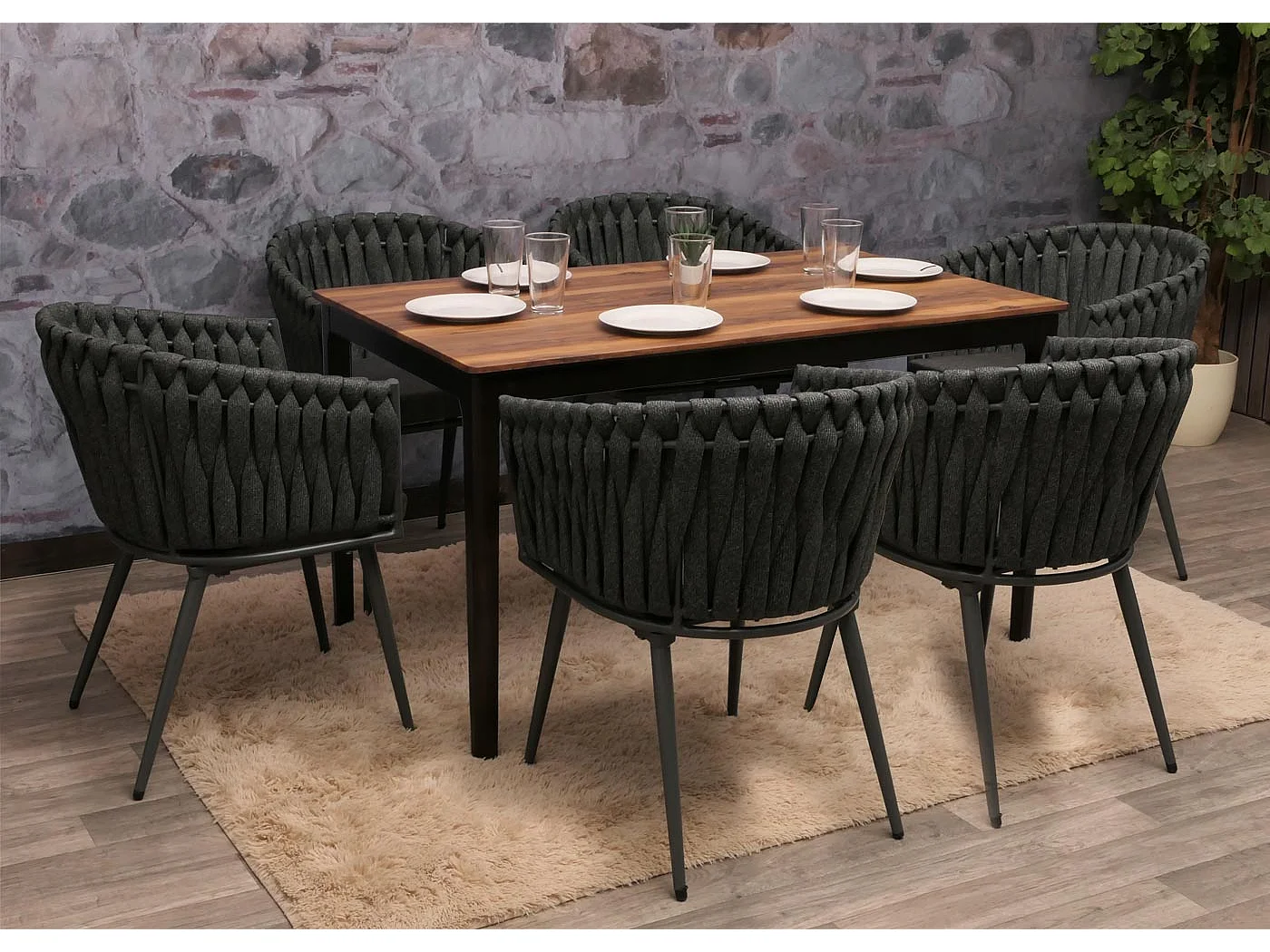 Eetkamerstoel MCW-N38 (set van 6),  antraciet Kussen donkergrijs