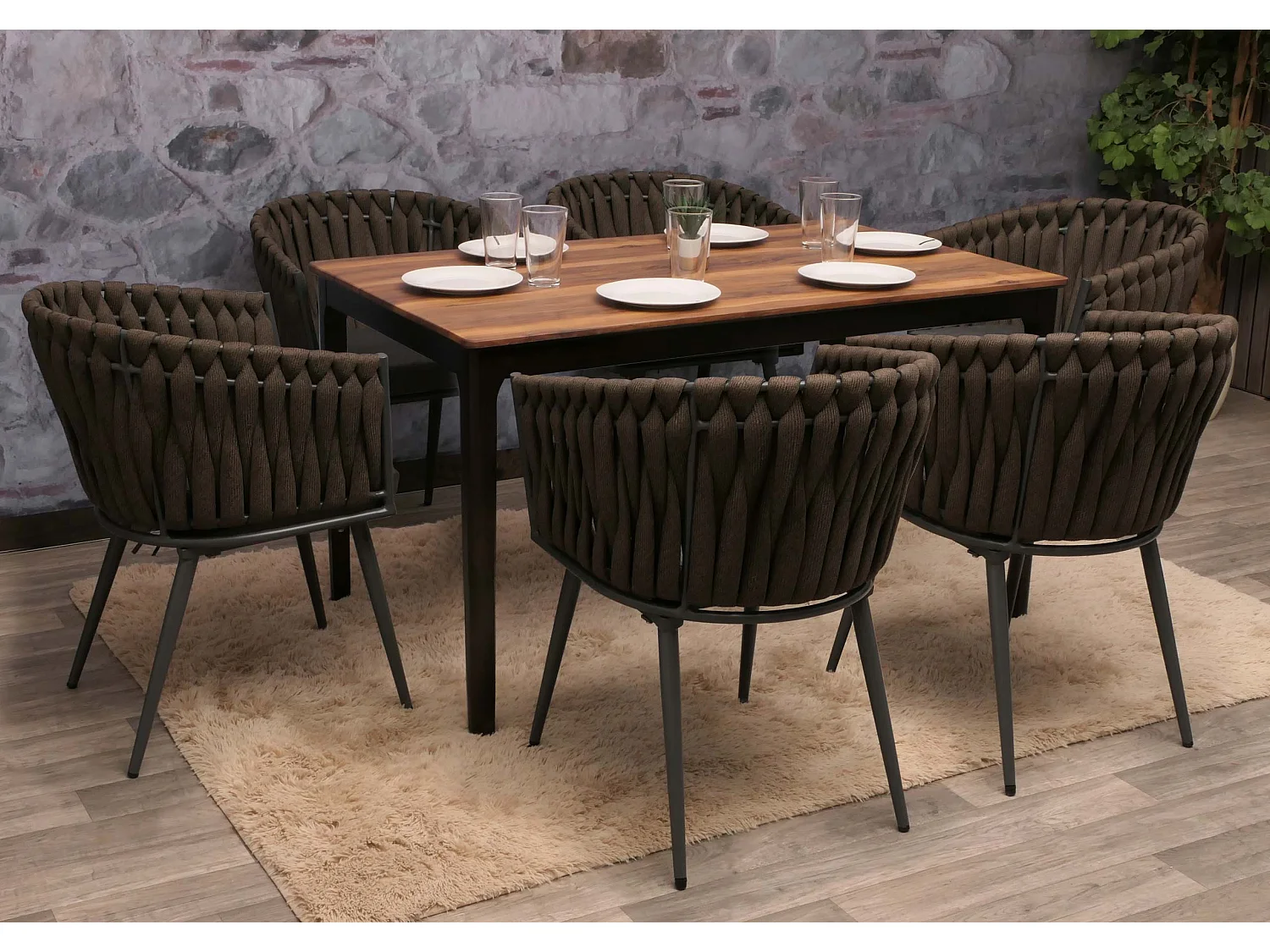 Cadeira de jantar MCW-N38 (conjunto de 6),  castanho Almofada cinzento escuro