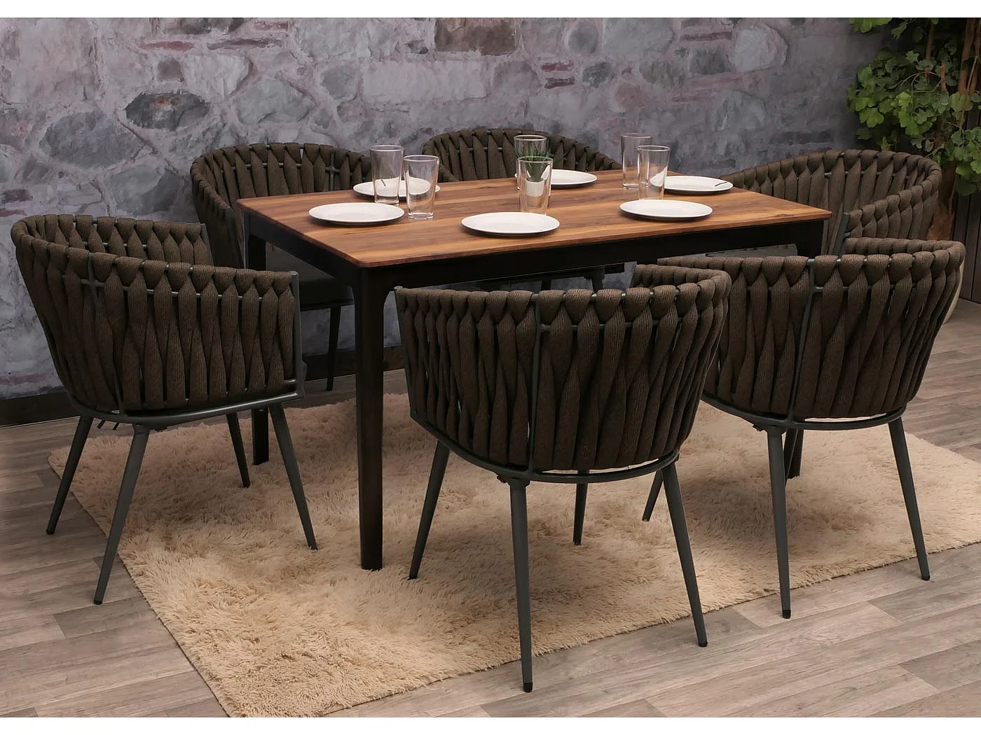 Cadeira de jantar MCW-N38 (conjunto de 6),  castanho Almofada cinzento escuro