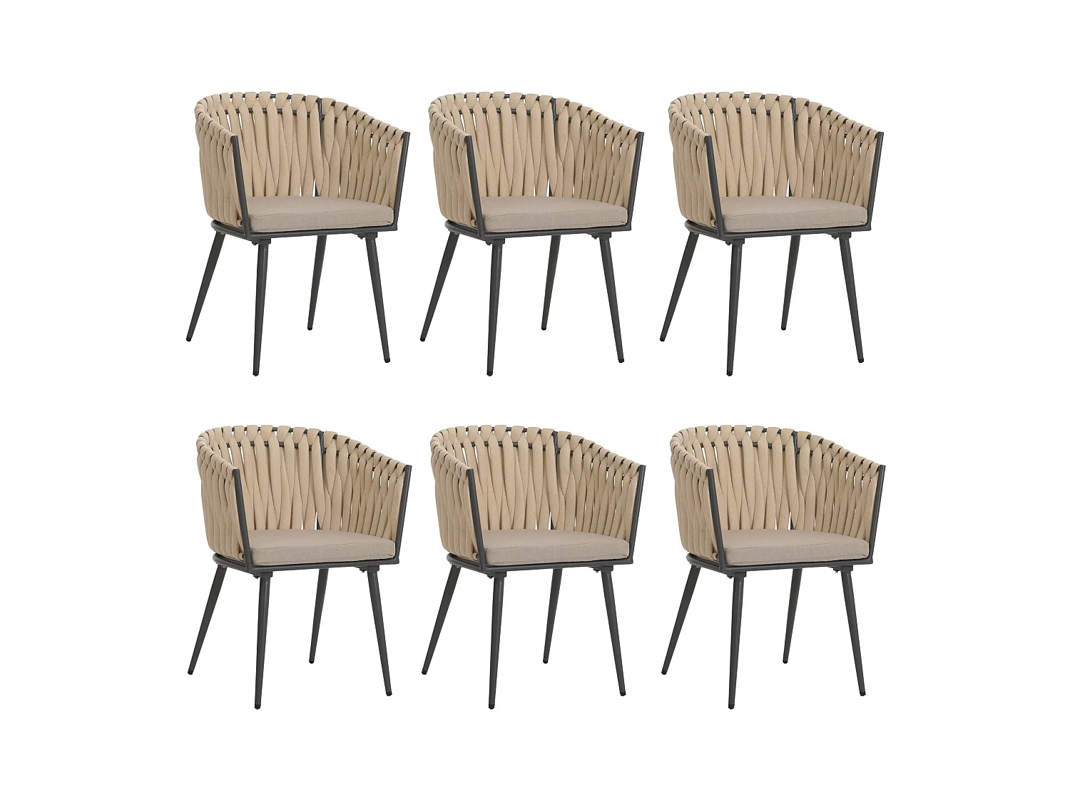 Chaise de salle à manger MCW-N38 (lot de 6),  crème Coussin marron clair
