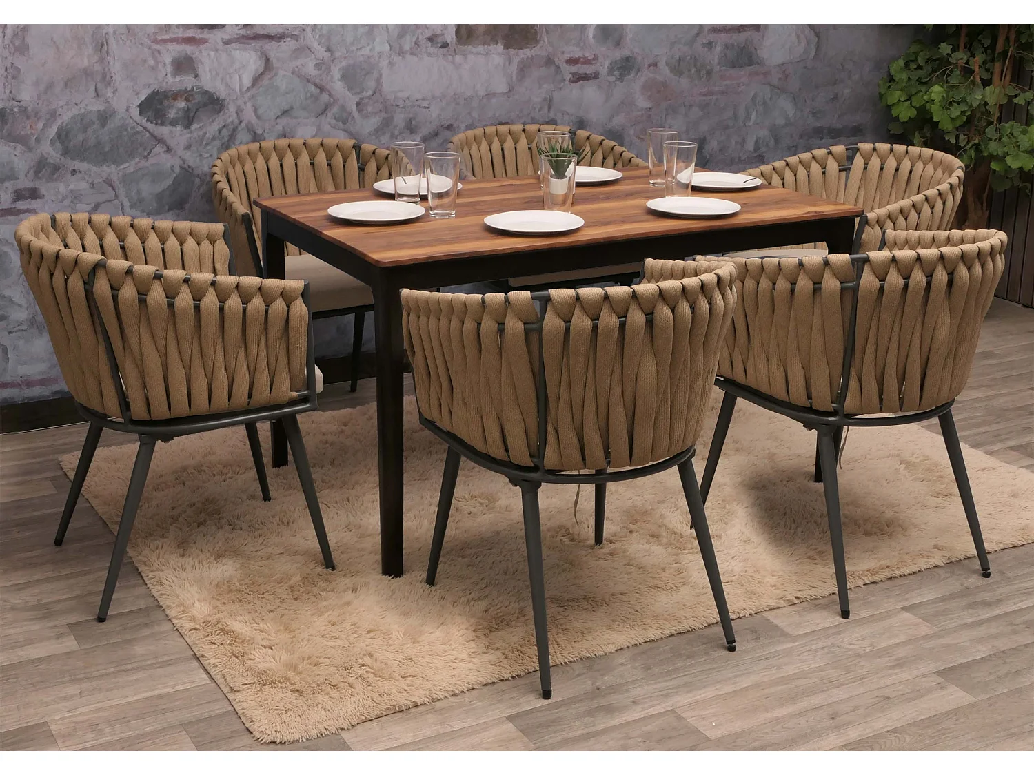 Chaise de salle à manger MCW-N38 (lot de 6),  beige Coussin marron clair