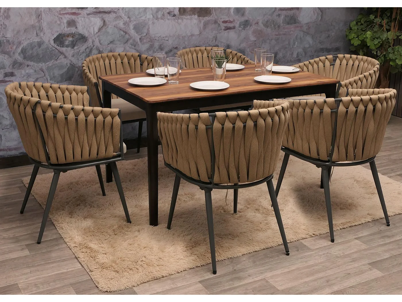 Chaise de salle à manger MCW-N38 (lot de 6),  beige Coussin marron clair