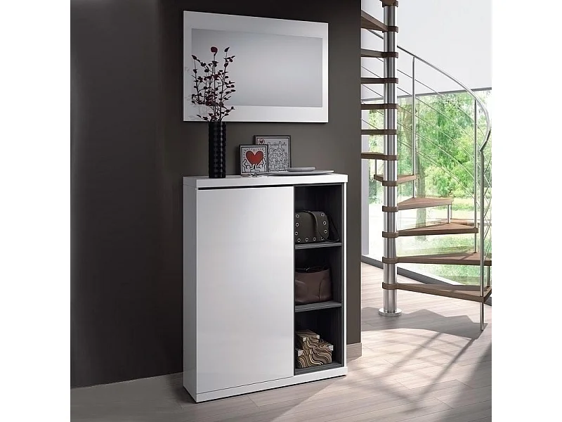 Mobile ingresso con scarpiera e specchio BIANCO + GRIGIO 79 X 25 X 108 cm 0G6749BO