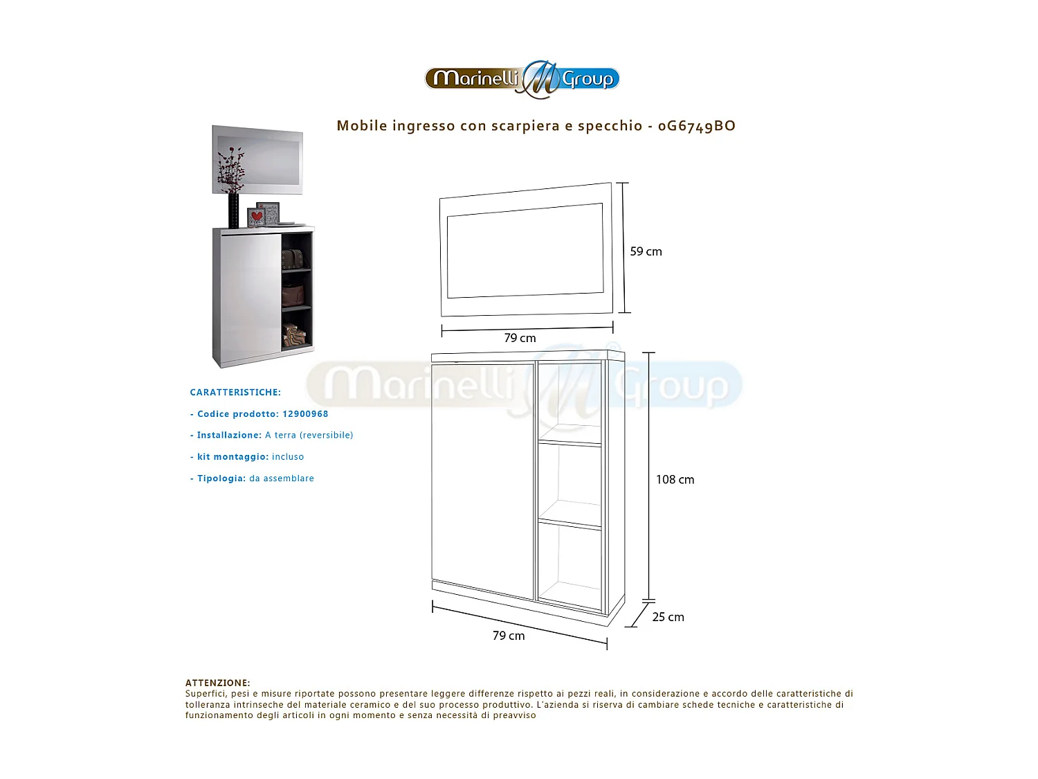 Mobile ingresso con scarpiera e specchio BIANCO + GRIGIO 79 X 25 X 108 cm 0G6749BO