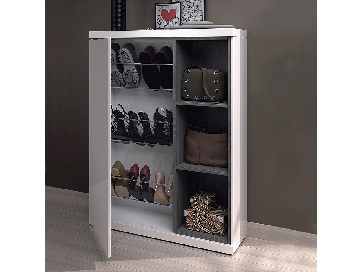 Mobile ingresso con scarpiera e specchio BIANCO + GRIGIO 79 X 25 X 108 cm 0G6749BO