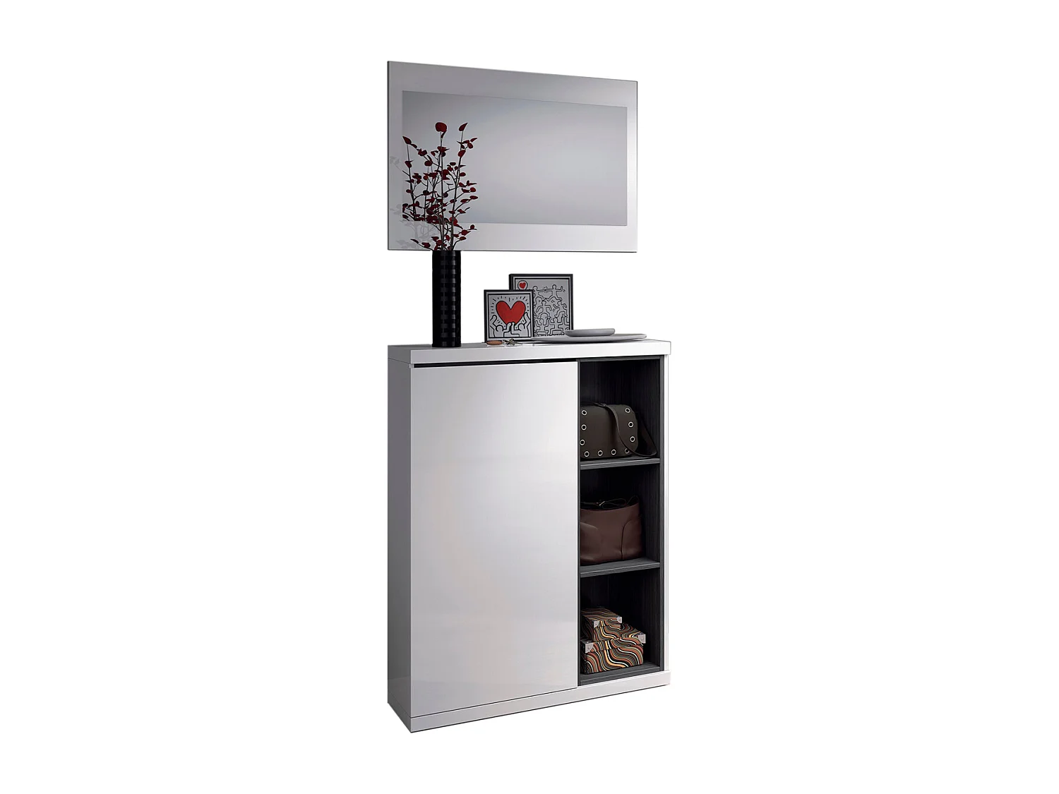 Mobile ingresso con scarpiera e specchio BIANCO + GRIGIO 79 X 25 X 108 cm 0G6749BO