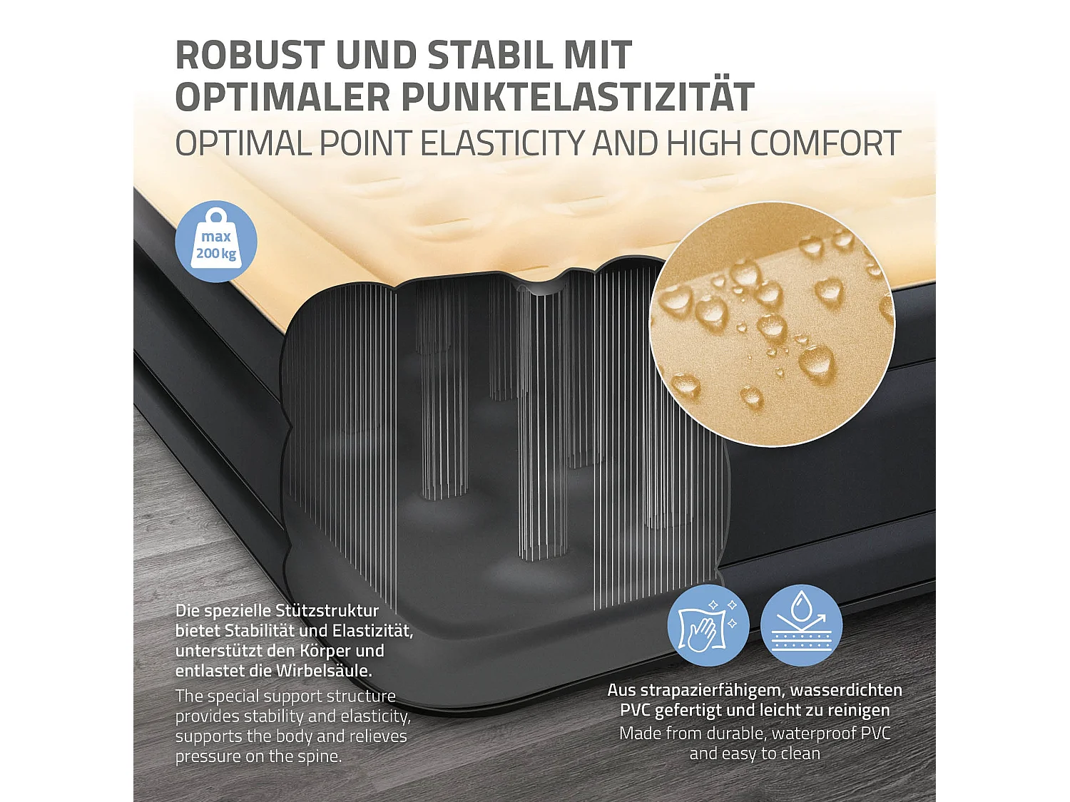 Matelas gonflable 2 personnes avec pompe électrique intégrée 203x157x47 cm beige