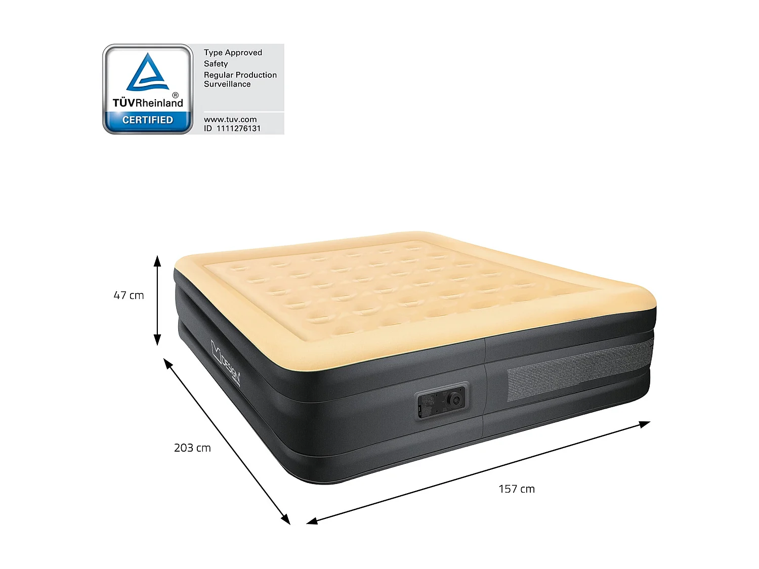 Matelas gonflable 2 personnes avec pompe électrique intégrée 203x157x47 cm beige