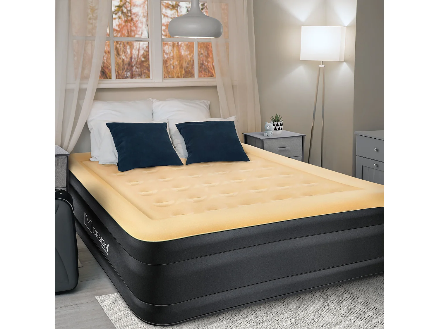 Matelas gonflable 2 personnes avec pompe électrique intégrée 203x157x47 cm beige