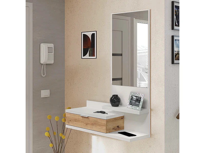 Mobile ingresso sospeso con specchio ROVERE NODI + BIANCO 81 X 29 X 116 cm 0W6744A