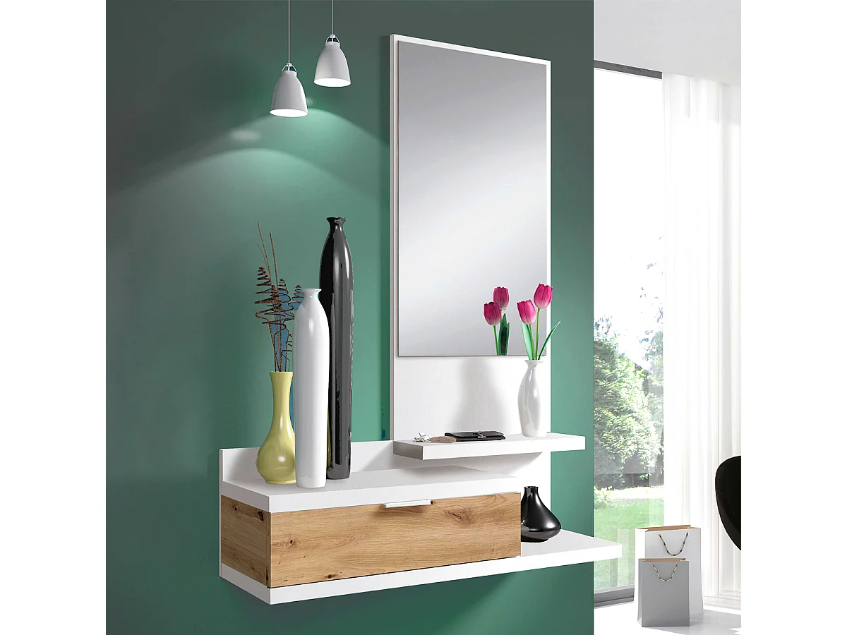 Mobile ingresso sospeso con specchio ROVERE NODI + BIANCO 81 X 29 X 116 cm 0W6744A