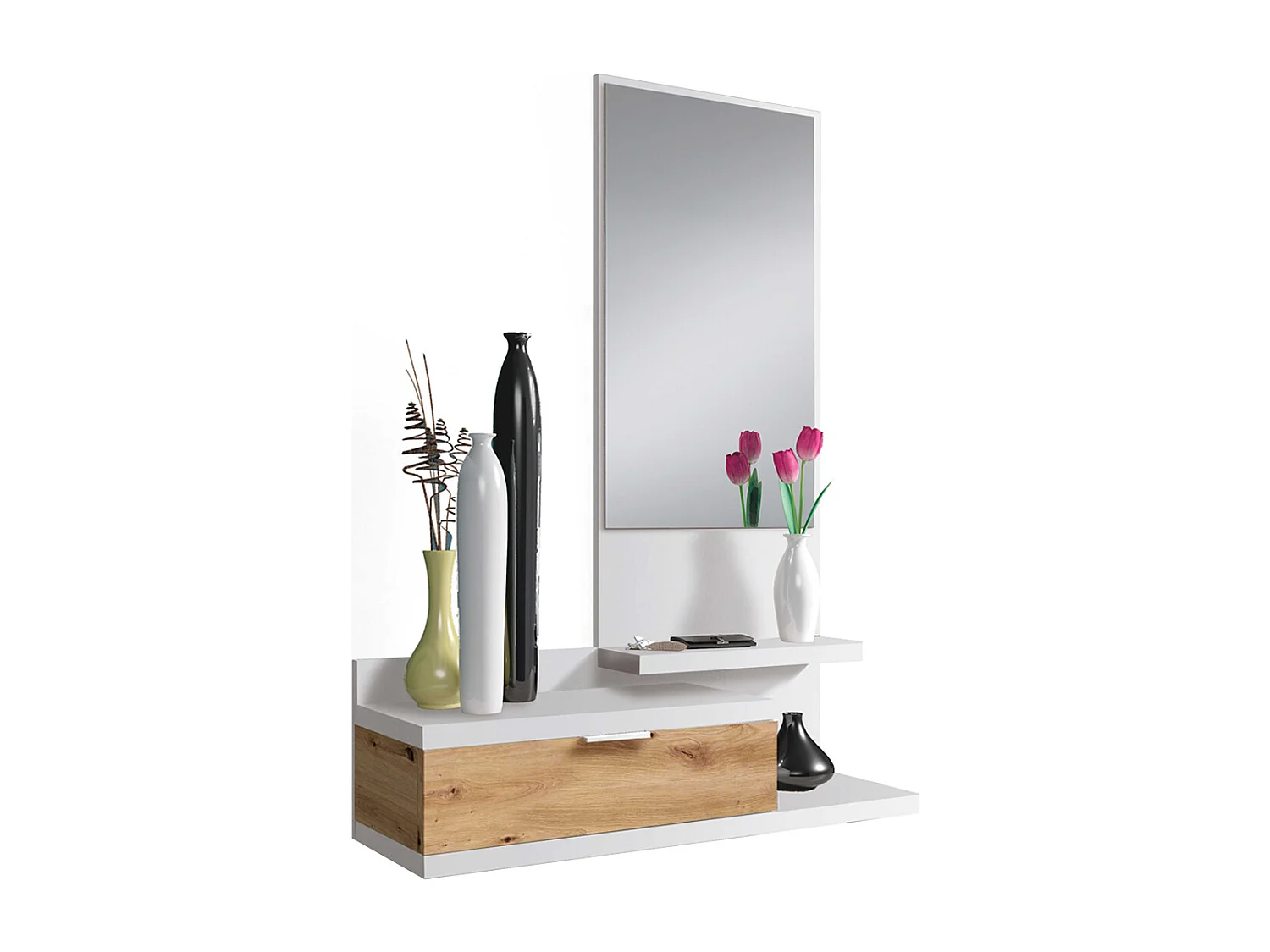 Mobile ingresso sospeso con specchio ROVERE NODI + BIANCO 81 X 29 X 116 cm 0W6744A