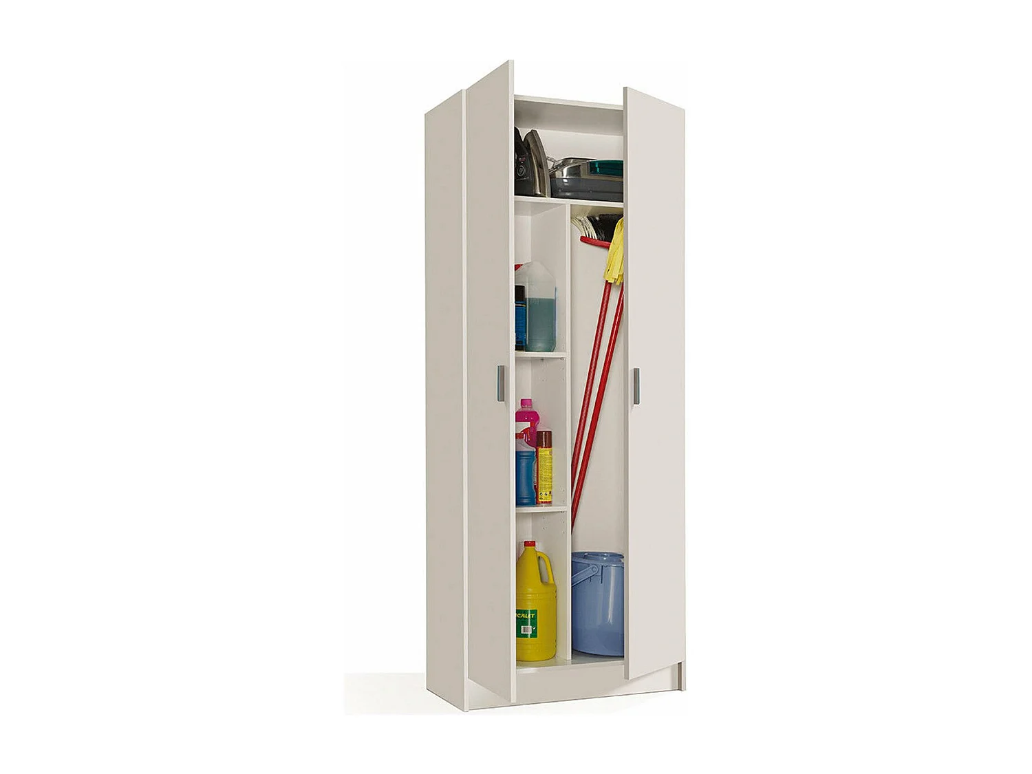 Armadio multiuso armadietto mobile bagno casa garage 2 ante 5 ripiani BIANCO 73 X 37 X 180 cm 7142O