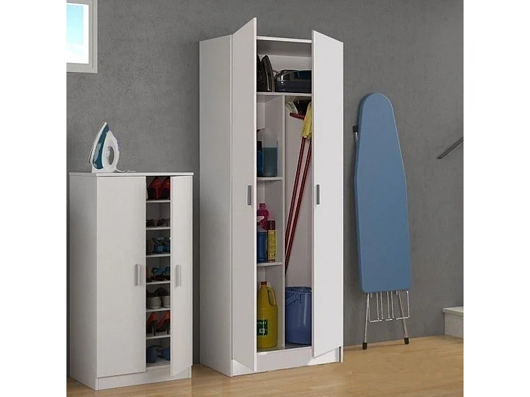 Armadio multiuso armadietto mobile bagno casa garage 2 ante 5 ripiani BIANCO 73 X 37 X 180 cm 7142O