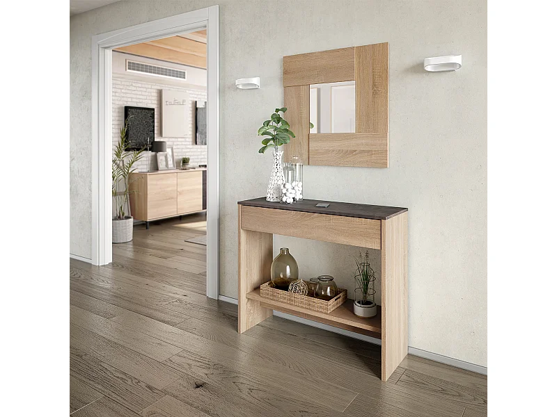 Mobile ingresso con cassetto ripiano e specchio ROVERE 92 X 33 X 79 cm 0X6741F