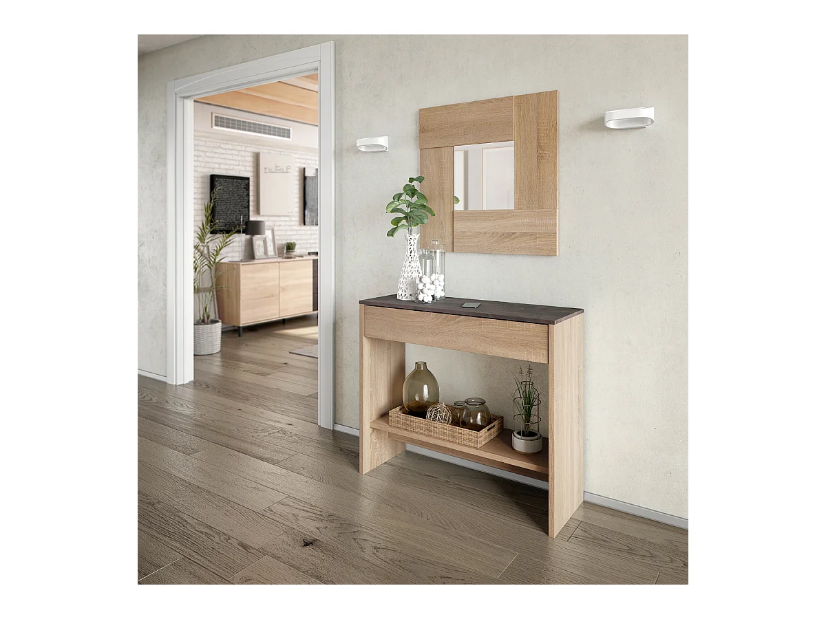 Mobile ingresso con cassetto ripiano e specchio ROVERE 92 X 33 X 79 cm 0X6741F