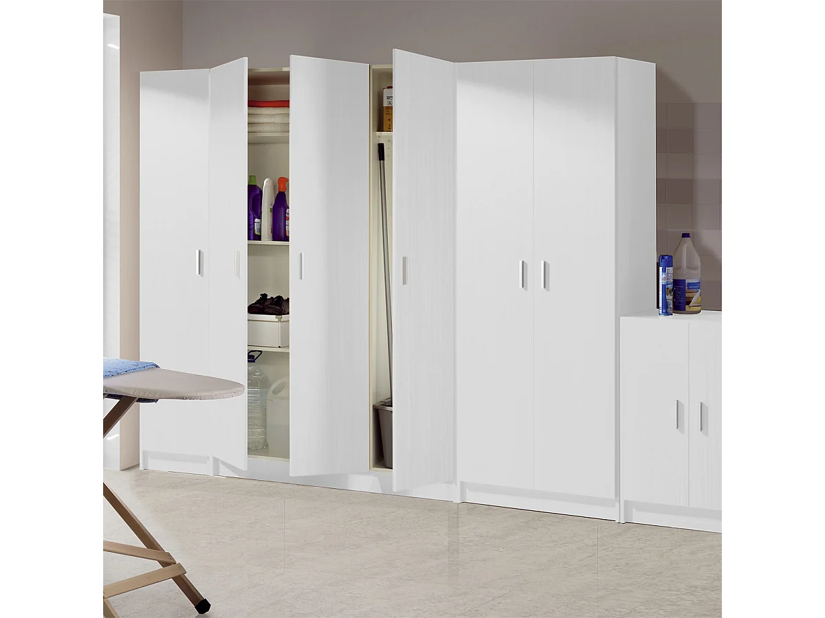 Armadio multiuso armadietto mobile bagno casa garage 3 ante 5 ripiani BIANCO 109 X 37 X 180 cm 7143O