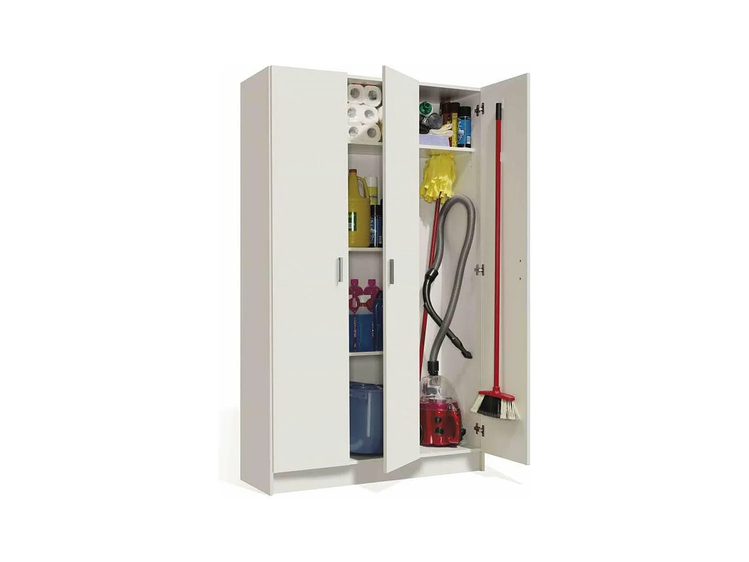 Armadio multiuso armadietto mobile bagno casa garage 3 ante 5 ripiani BIANCO 109 X 37 X 180 cm 7143O