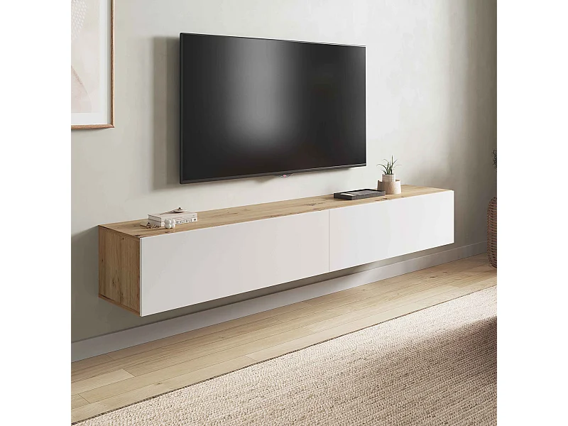 Mobile TV moderno sospeso salotto soggiorno ROVERE +BIANCO 180x28x35 cm 016601W