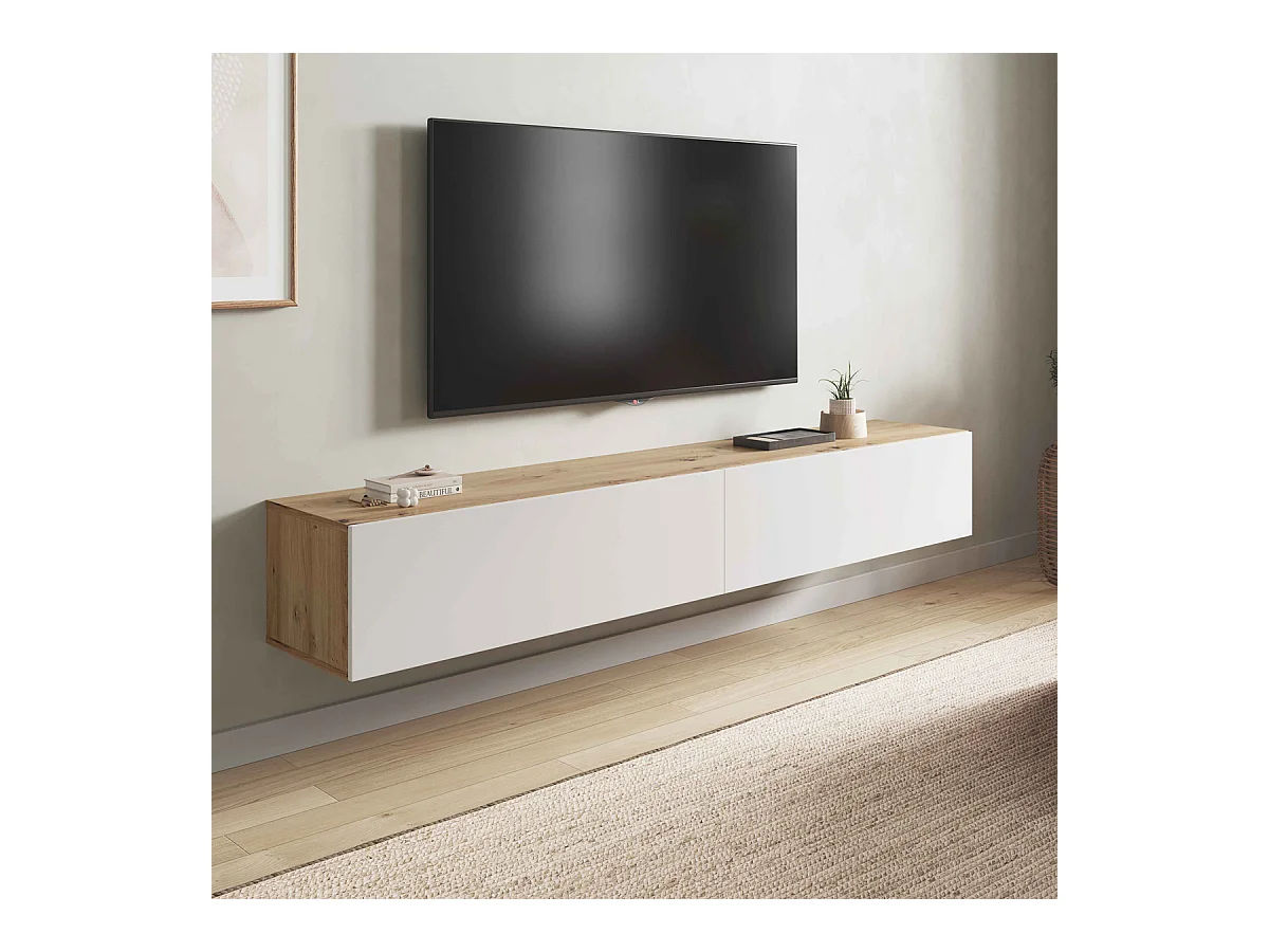 Mobile TV moderno sospeso salotto soggiorno ROVERE +BIANCO 180x28x35 cm 016601W
