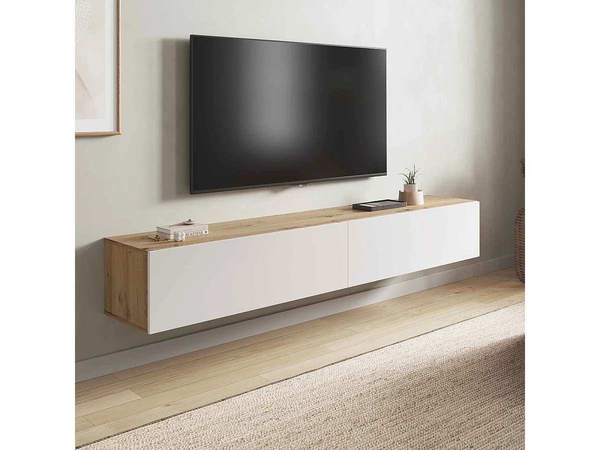 Mobile TV moderno sospeso salotto soggiorno ROVERE +BIANCO 180x28x35 cm 016601W