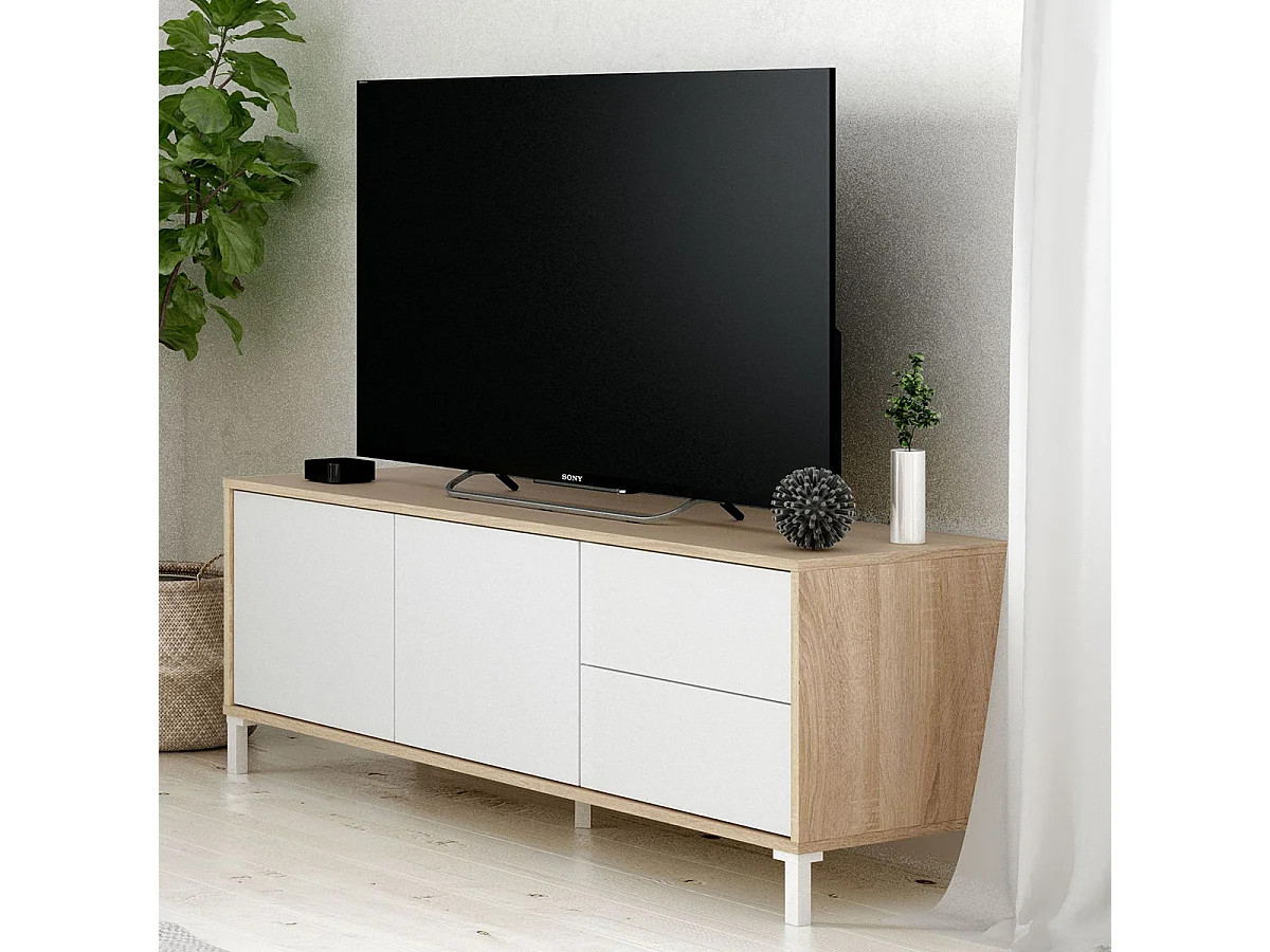 Mobile porta TV moderno soggiorno salotto camera letto BIANCO + ROVERE 130 X 41 X 47 cm 016622F